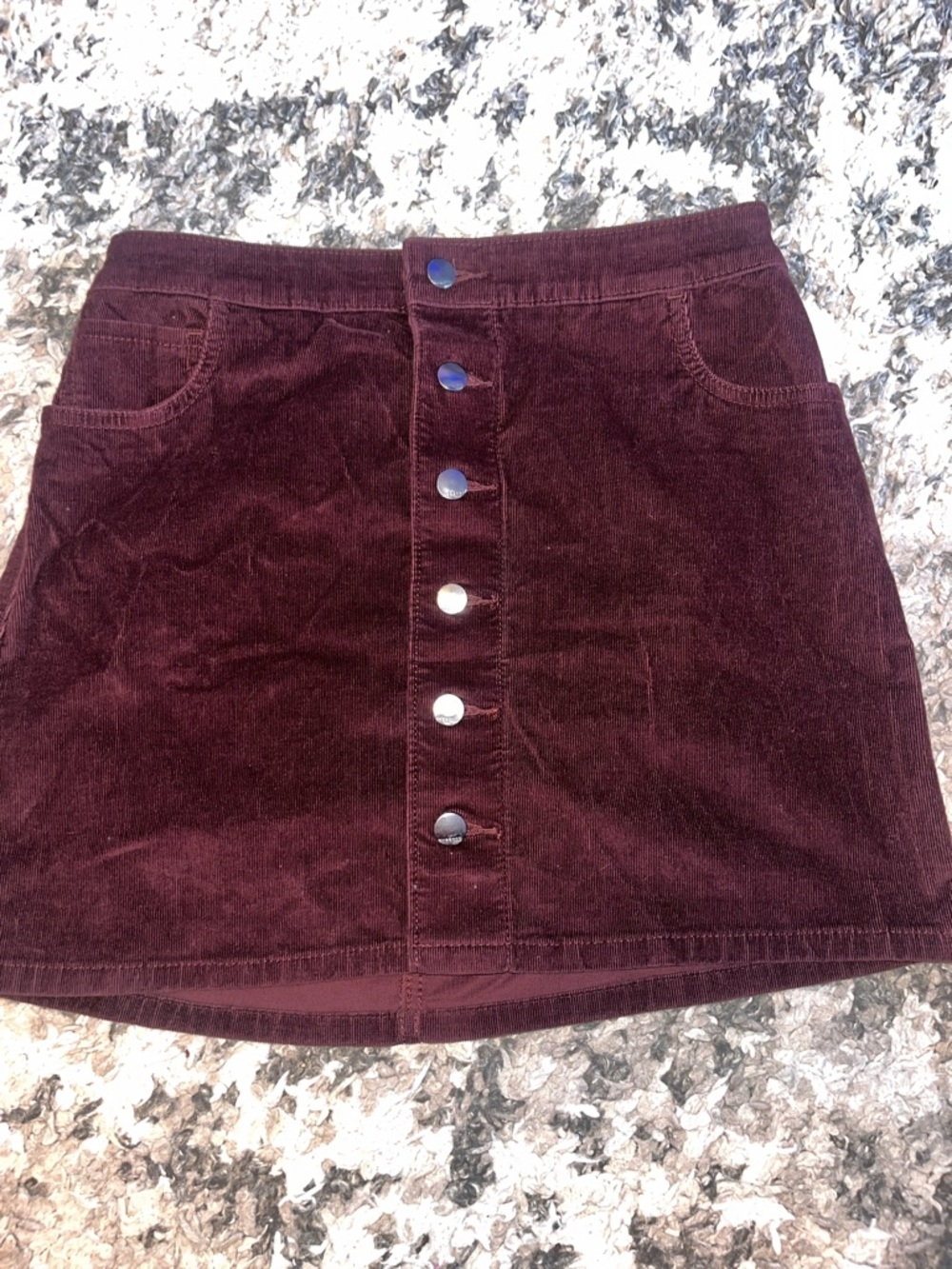 Express Button-Front Corduroy Mini Skirt in Deep Burgundy - Picture 1 of 6